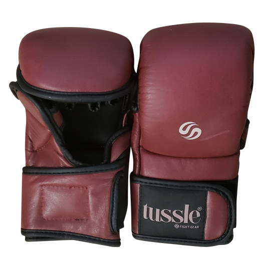 Ladies red jam hybrid mma gloves